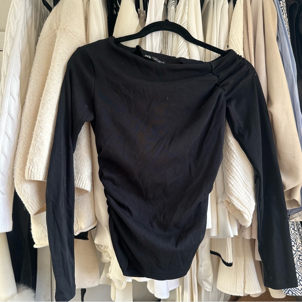 Asymmetrical Long Sleeve Off-Shoulder Top